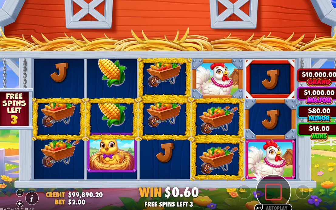 Free Spins board with straw, wood and brick marks